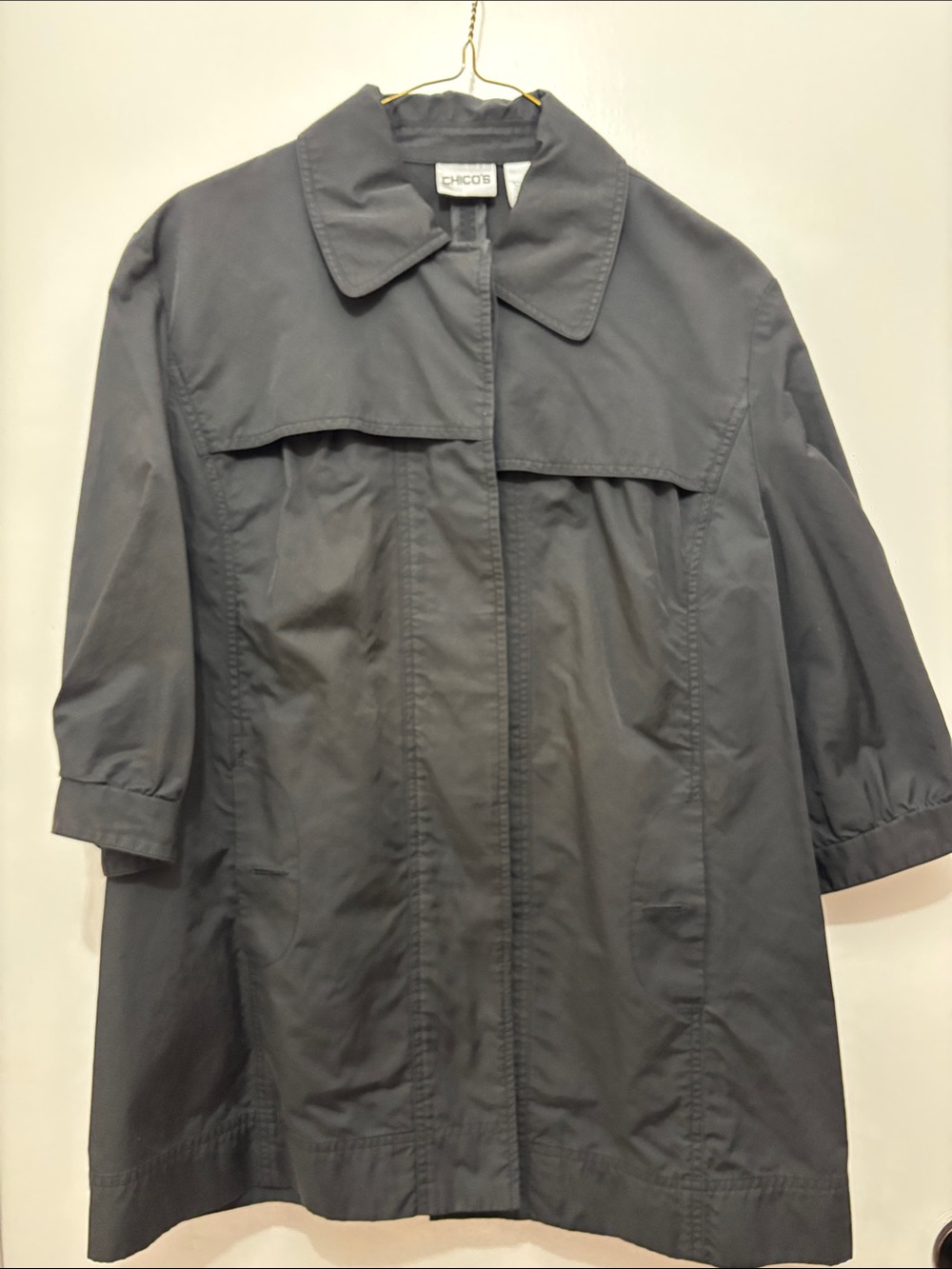 Chico's Dark Gray Trench Coat with Three-Quarter Sleeves NWOT Sz 2 (10-14)
